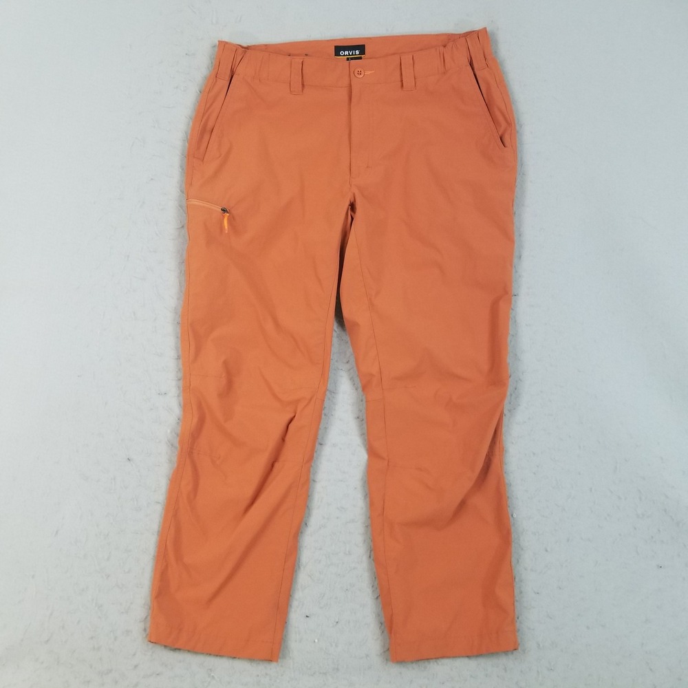 Orvis Pants Mens L 30 Orange Outdoor Hiking Lightweight Nylon Straight Pockets
